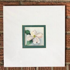 Single Dogwood Flower Watercolor Art Print by N. Moon, Double Matted